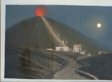Gouache Napolitaine éruption du Vésuve fin XIX ebut xxe funiculaire