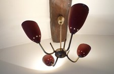 LUSTRE SUSPENSION EN METAL / 4 ABAT JOUR DESIGN  ANNEES 50 60 VINTAGE 1950