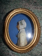 Superbe très rare ancien tableau profil de femme habillée en cire daté 1817
