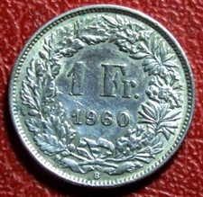 Pièce argent 1 franc suisse Helvetia debout 1960