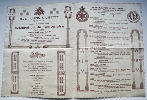 Menu commeration centenaire - menu,