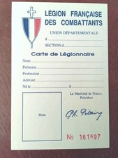 carte vierge de la Légion Française des Combattants LFC 1941 numérotée