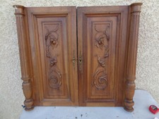 Ancienne paire  Porte Bois Sculptée colonne noyer meuble ancien 
