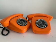 RARE 2 TELEPHONES JOUET STABO GERMANY - SPACE AGE - VINTAGE ORANGE