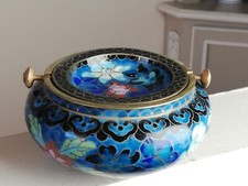Brûle parfum Chinois ancien en émaillé cloisonné  bleu