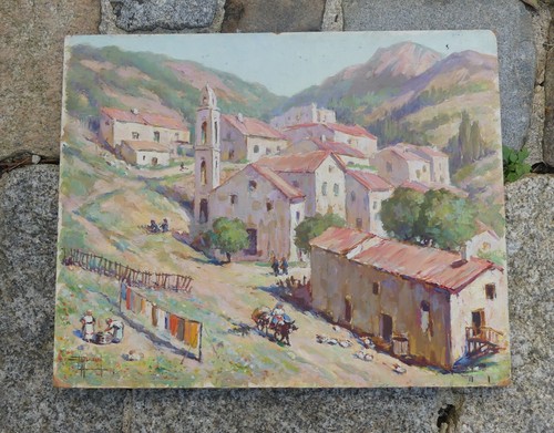 Tableau village lama corse - lama,