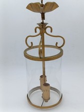 Suspension lanterne vintage métal doré & verre, 2 feux, 37 cm