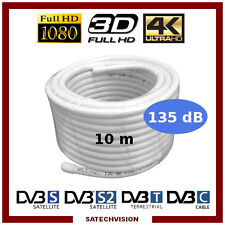 10 m Câble Coaxial 18 VAtCa 135 dB Quintuple Ecran Satellite TV Cable HD 3D 4K