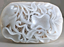  jade hetian Chine Qing XIX -ème Bijoux Boucle Finement Sculpté De Cape