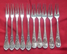 10 (2x 5) fourchettes à escargots en métal argenté rocaille style Louis XV