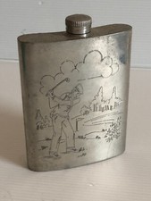 Ancienne  Fiole de Poche en étain   Veste ou Flasque à Whisky alcool  Vintage