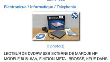 LECTEUR GRAVEUR CD-ROM DVD-ROM EXTERNE - HP MOBILE USB NLS DVD-RW DRIVE / NEUF