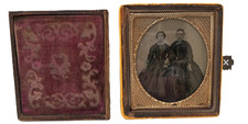 AMBROTYPE DAGUERREOTYPE PORTRAIT FEMMES dans ECRIN de VOYAGE Cuir ,Velours 1900