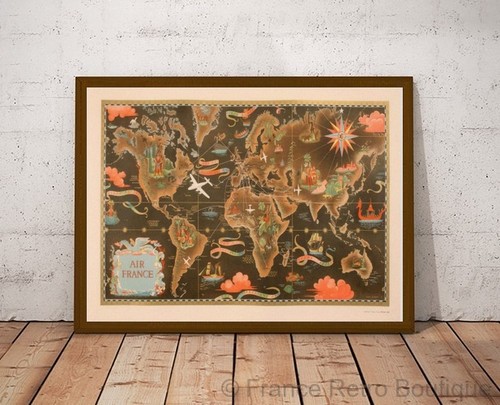Poster affiche air france map - france,