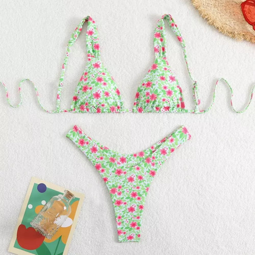 Mini bikini vert floral - mini, sexy