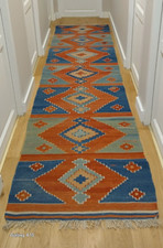 Tapis kilim en laine tissé à la main 350x87cm galerie couloir