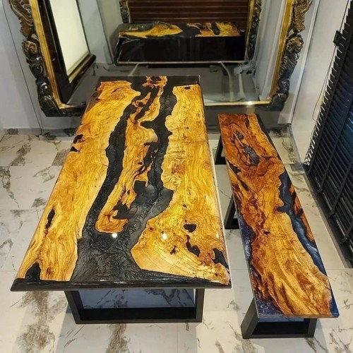 Table bois époxy noir - table,