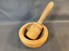 Ancien pilon de cuisine et mortier en bois diamètre 14cm broyeur à herbes épices
