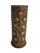Vase en laiton WWI, douille d'obus 75mm 1916, gravure lierre, art militaire