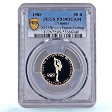 Panama 50 balboas Figure Skating Calgary Olympics X#9 PR 69 PCGS gold coin 1988