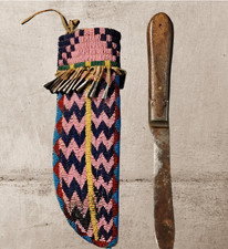 Housse de couteau indigène en perles fourreau de couteau en cuir rouge couvre...