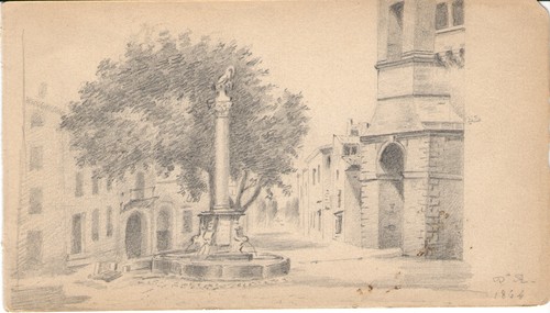 Dessin place village et - ,