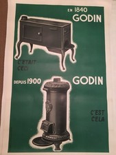 Rare Affiche ancienne originale GODIN entoilée Poêle