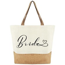 Sac Fourre Tout en Jute Bride Sac Mariée Cabas de Plage Courses Coton et Jute...