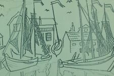 Renée Aspe beau dessin marine bord de mer bateau 1950 Toulouse réalité poétique