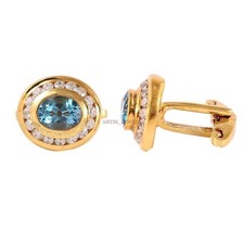 Naturel Bleu Gemme Topaze Avec Plaqué Or 925 Argent Sterling Manchette #2040