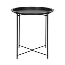 1x Noir Mat Rond Table à Plateau en Acier Salon Canapé Côté Fin Table à Café