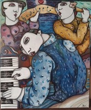 tableau art contemporain alain Day  ..LA Note Bleue..