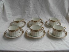 LIMOGES,CHABROL & POIRIER, FRENCH PORCELAIN COFFEE CUPS AND SAUCERS,SET OF 6.