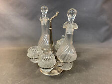 Ancien service à condiments de table en verre pour huile sel vinaigre moutarde