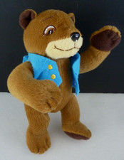 V5. DOUDOU PELUCHE QUICK OURS MARTIN AMI DE FRANKLIN marron gilet bleu 19c TTBE