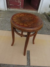 Tabouret de bar ancien FISCHEL bois courbé assise bois dessin coquillage