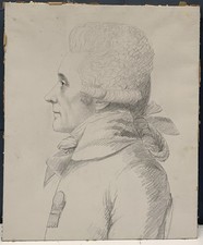 Grand Dessin Ancien Pierre Noire Portrait Homme Profil Directoire Fin XVIIIe