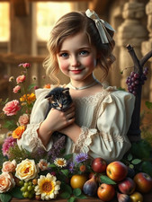 Photo 15x20 illustration féerique chaton & fleurs – papier photo 210 g brillant