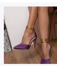 Femme Escarpins À Bride Cheville À Panneau Métallique Zippé À Bout Pointu À Talo