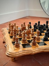 Ancien Jeu d'Echec Echiquier en Bois Complet