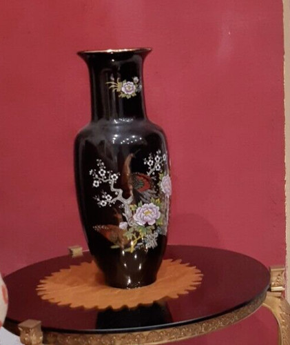 Vase chinois noir motif - chinois, fleuri