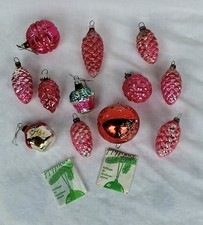 Anciennes Décorations Noël. Boules Verre Soufflé Églomisé. Pomme De Pin. Maison 