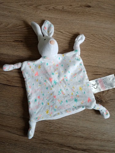 Doudou plat lapin blanc - plat, cœur