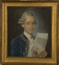 tableaux anciens , Homme À La Lettre , Portrait 18ème Au Pastel