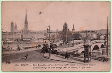 CPA - ROUEN - PONT CORNEILLE OU PONT DE PIERRE (76) (TRAMWAY, COLONNE MORRIS)