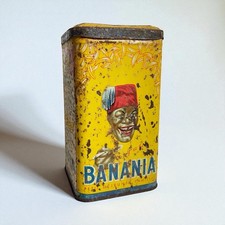 Vintage: ancienne jolie boite tôle publicitaire cacao BANANIA Y'A BON "Farine ”