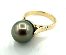 MAGNIFIQUE BAGUE EN OR 18 CARATS - Perle de tahiti noire - 9,29 g