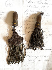 Pr Antique French Bronze Metallic Thread Coiled Bullion Tassels for Key Cupboard