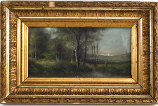 Charles HENRY - Tableau Huile sur Toile Paysanne à l’Orée du Bois Fin XIXème