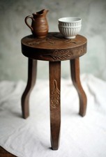 Antique Folk Art Stool Carved